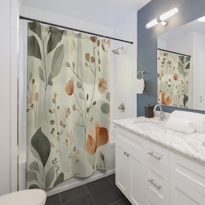 Botanical Organic Elements Fabric Shower Curtain beige sage green