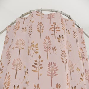 Pink Shower Curtain, Coppery Botanicals, Luxe Fabric Long 71x74" Curtain for Shower or Bath, Pink Bath Decor