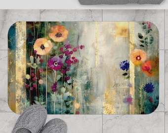Gustav Klimt Floral Bath Mat, Nature Decor Shower Rug
