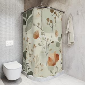 Minimalist Botanical Organic Elements Fabric Shower Curtain