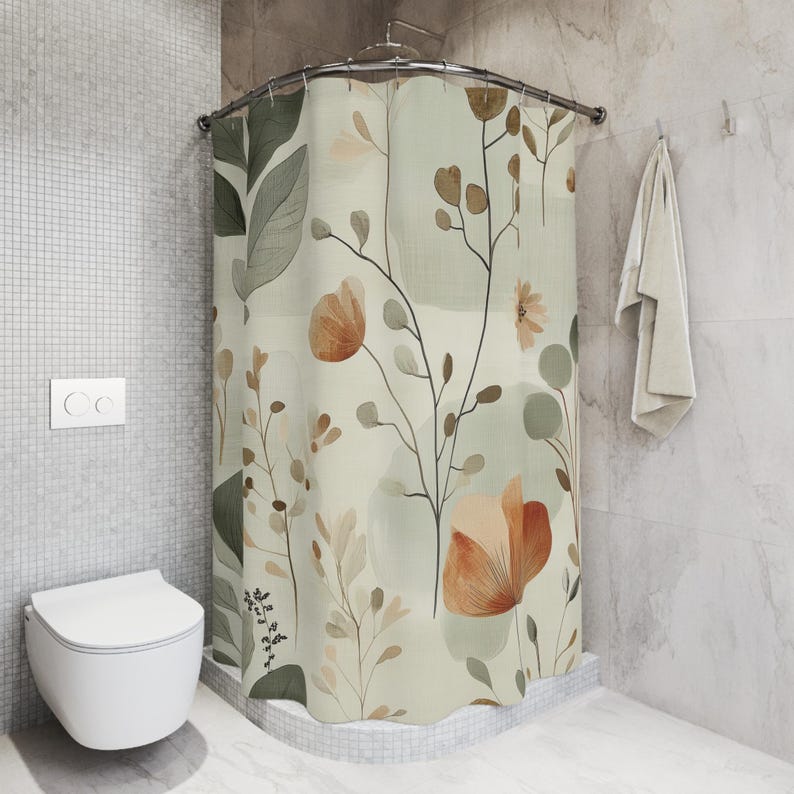 Minimalist Botanical Organic Elements Fabric Shower Curtain