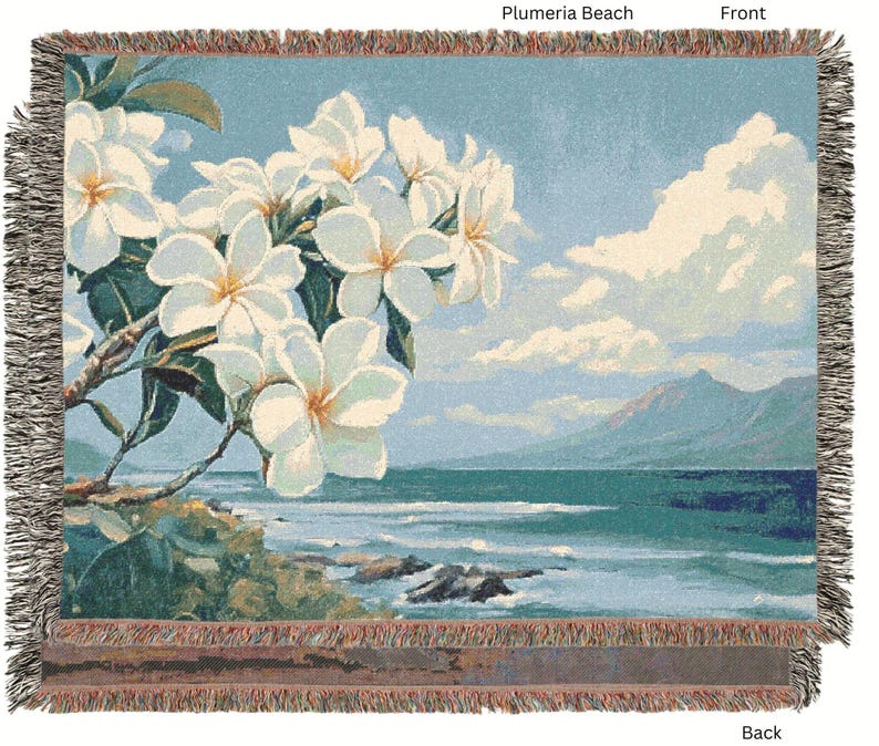 Pumeria Beach Vintage Hawaii Woven Jacquard Blanket