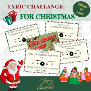 Weihnachtslieder Herausforderungsspiel, Weihnachtslieder Lyrik, für Kinder und Erwachsene Noel Spiel, sofortiger digitaler Download, druckbare Karte für Weihnachten