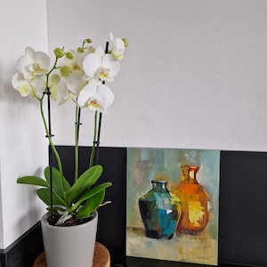 Carafe nature morte jaune vert peinture originale peinture à l'huile abstraite cuisine décoration murale couteau à palette salon décoration art moderne image 6