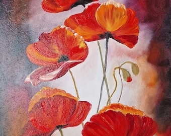 0lena Andreieva, peinture à l'huile originale de coquelicots, peinture de fleurs, décoration murale, motif floral, nature morte, meilleure idée cadeau, 30 x 60 cm