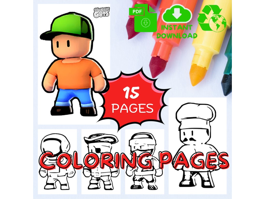 15 Stumble Guys Coloring Pages PDF - Fun for Kids and Adults | Instant Download | Stumble Guys Printable Coloring pages