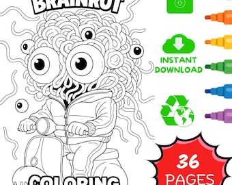 Brain Rot - Horror Surreal Psychedelic Coloring Book (36 Pages, A4 Printable PDF)