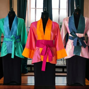 Kimono For Women / Raw Silk Kimono / Shantung Silk Kimono / Party Kimono / Colour block jacket / Plus Size Kimono / Yukata / Kimono Cardigan