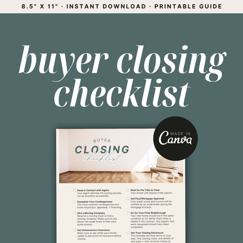 Customizable Buyer Closing Checklist Template | Real Estate Closing ...
