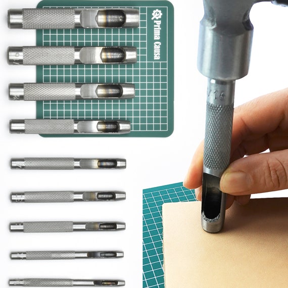 Leather Working Tools 9 Set - Leather Hole Punch for Belts, Plastic, Rubber, etc - Leather Punch Tool (1/8"-1/2")