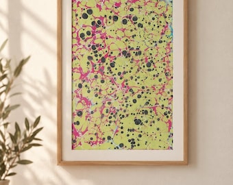 Original Turkish Ebru Marbled Paper Art, Handmade Abstract Wall Decor