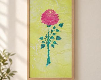 Original Turkish Ebru Rose Art, Handmade Marbled Paper Painting (35x50 cm)