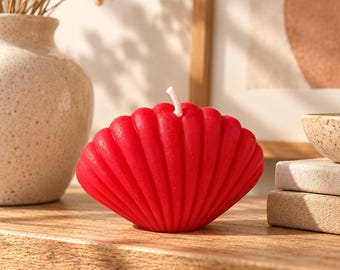 Handmade Red Seashell Sculptural Candle, Coastal Decor, One-of-a-Kind Gift