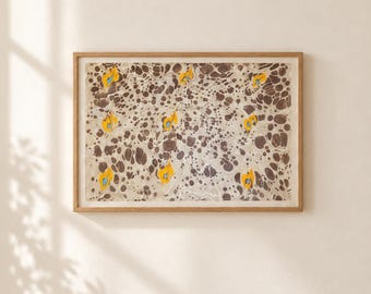 Original Turkish Ebru Marbled Paper Art, Battal Style, One of a Kind Abstract Wall Art
