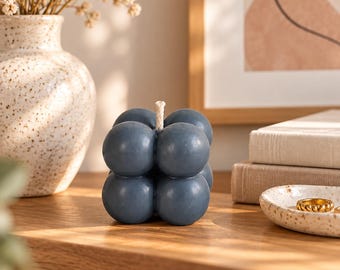 Handmade Dark Gray Bubble Cube Candle, Sculptural Modern Decor (One of a Kind)