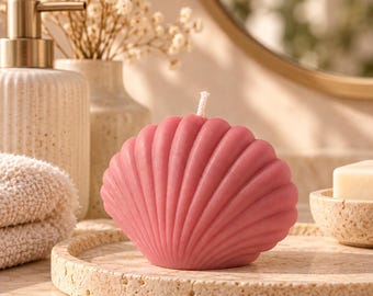 Handmade Pink Seashell Candle, Sculptural Shell Decor, One-of-a-Kind Coastal Home Decor