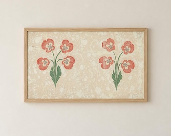 Handmade Turkish Ebru Floral Marbled Paper Art, One-of-a-Kind Botanical Wall Decor