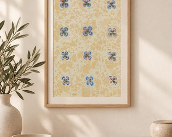 Original Turkish Ebru Floral Marbled Paper Artwork, One-of-a-Kind Botanical Wall Decor