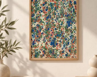 Original Turkish Ebru Marbled Paper Art, One-of-a-Kind Abstract Wall Decor