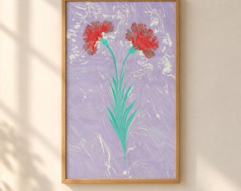 Original Turkish Ebru Floral Art, Handmade Marbled Paper, One-of-a-Kind Carnation Wall Art
