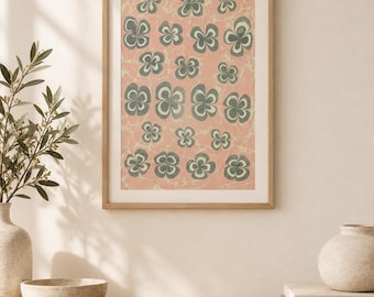 Original Turkish Ebru Floral Art, Handmade Marbled Paper, One-of-a-Kind Botanical Wall Art