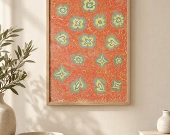 Original Turkish Ebru Marbled Paper Artwork, Floral Geometric Wall Decor (One of a Kind)