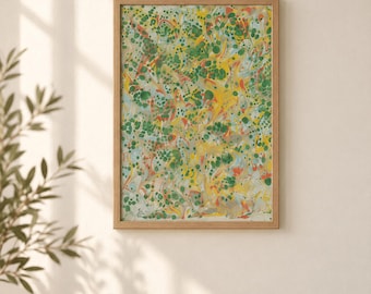Original Turkish Ebru Marbled Paper Art, Pastel Yellow, Pink, Mint Green (One of a Kind)