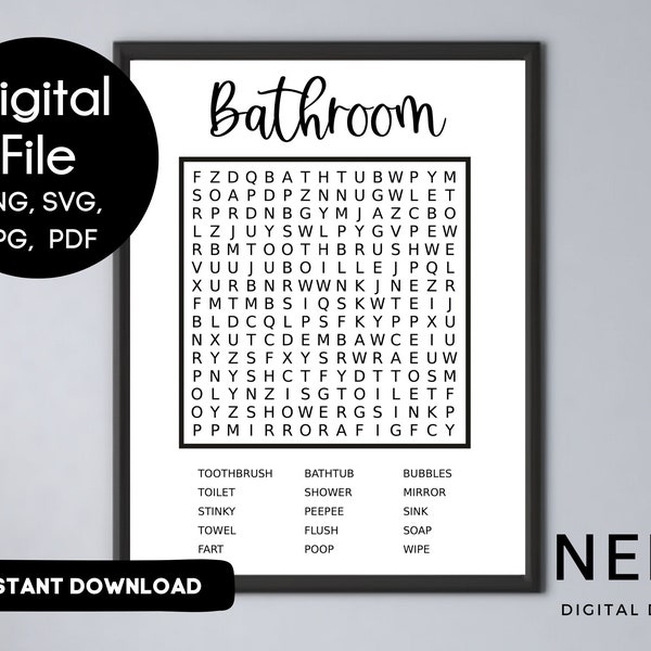 Bathroom Word Search | Printable Word Search | Wall Decor Art | Funny Bathroom Puzzle | Instant Download | SVG | Forgot Your Phone