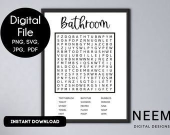 Bathroom Word Search | Printable Word Search | Wall Decor Art | Funny Bathroom Puzzle | Instant Download | SVG | Forgot Your Phone