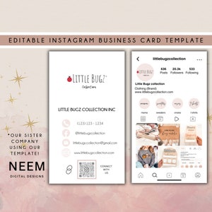 Visitenkarten Vorlage, Instagram Visitenkarte, Firmen Visitenkarte Canva Template, Influencer, Shop Boutique, bearbeitbar