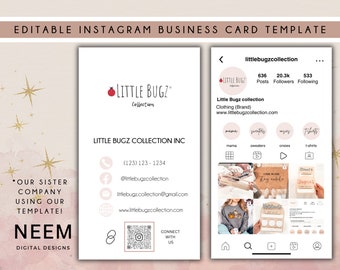 Business Card Template, Instagram Business Card, Company Business Card Canva Template, Influencer, Shop Boutique, Editable