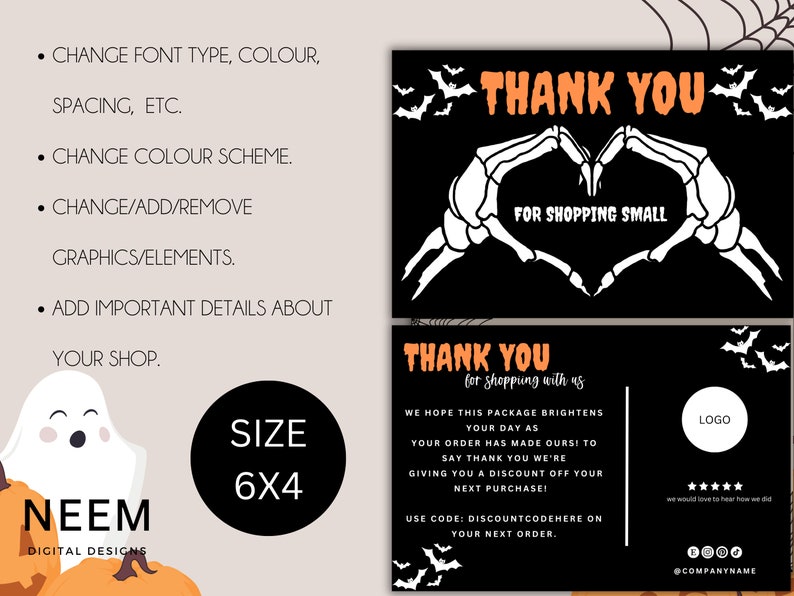 Halloween Business Thank You Card Template, Skeleton Thank You Card ...