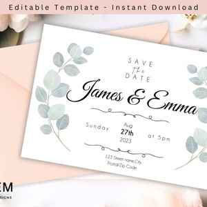 Wedding Invitation Template, Minimalist Wedding Invitations, Boho Wedding Invitation, Editable Wedding Invitation, Greenery