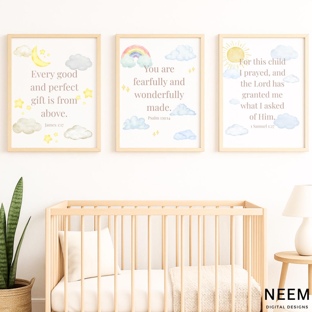 Set of 3 Bible Verse Nursery Print Wall Art | Neutral Nursery Decor ...