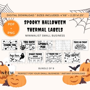Minimalist Halloween Thermal Labels,Thermal Labels small businesses,Spooky thermal labels,packaging labels for small biz,thermal bundle