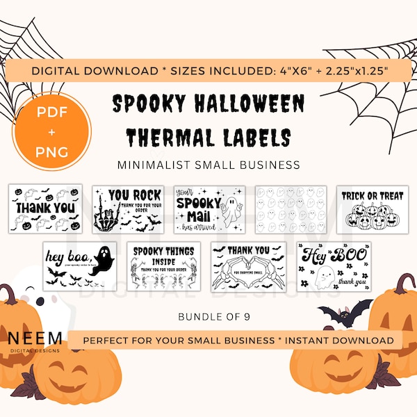 Minimalist Halloween Thermal Labels,Thermal Labels small businesses,Spooky thermal labels,packaging labels for small biz,thermal bundle