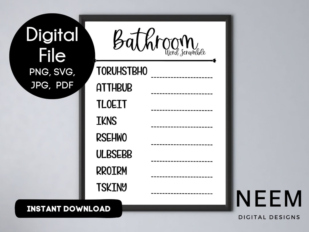 Bathroom Word Scramble Printable Word Scramble Wall Decor Etsy