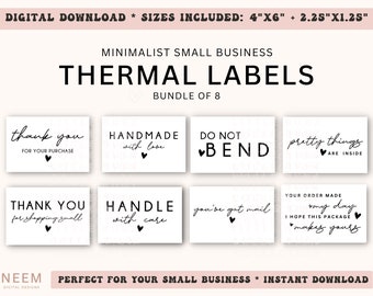 Minimalist Thermal Labels, Thermal Labels for small businesses, cute thermal labels, packaging labels for small biz, thermal label bundle
