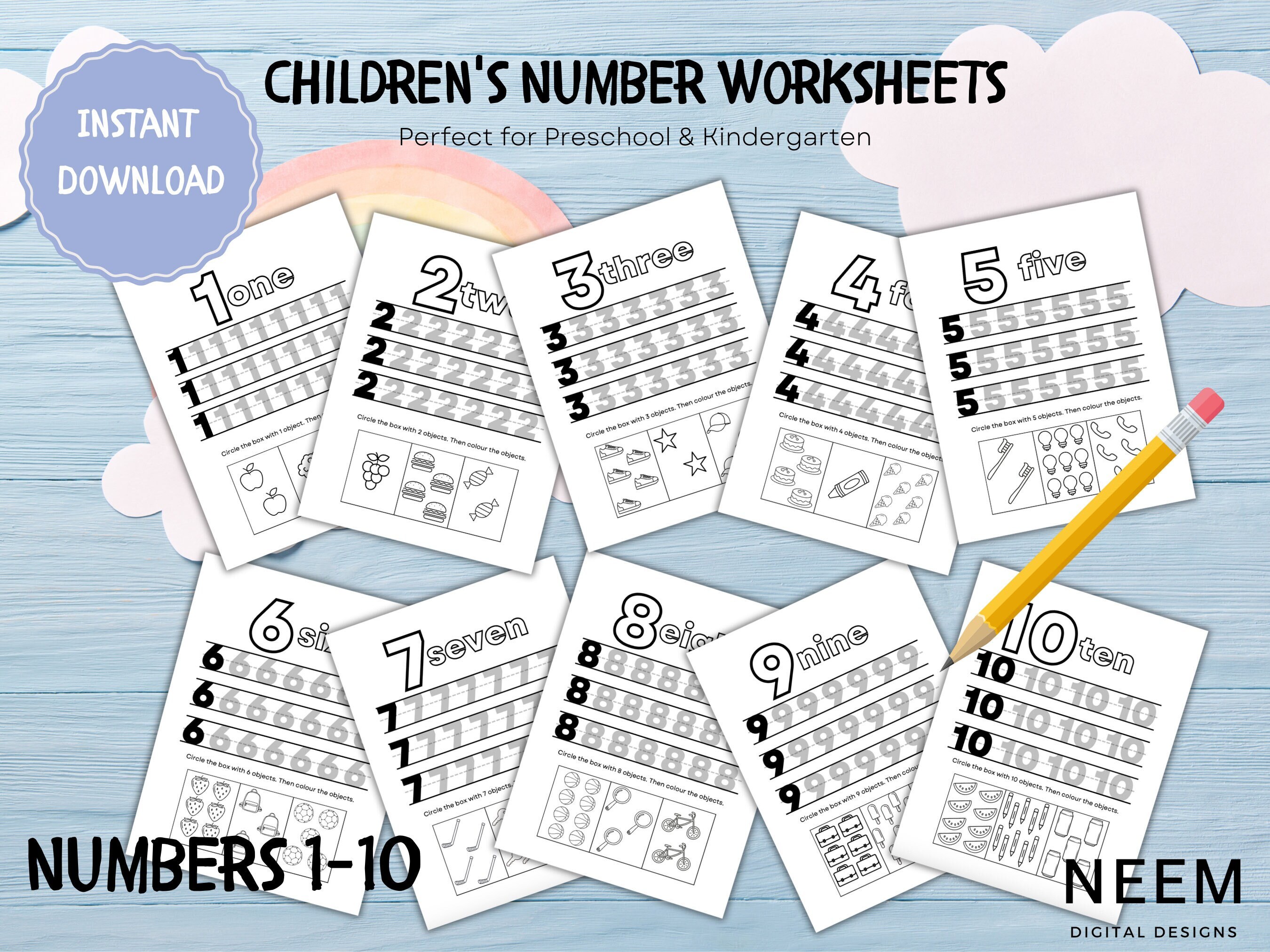 Number Worksheets for Children, Learning, Preschool &amp; Kindergarten ...