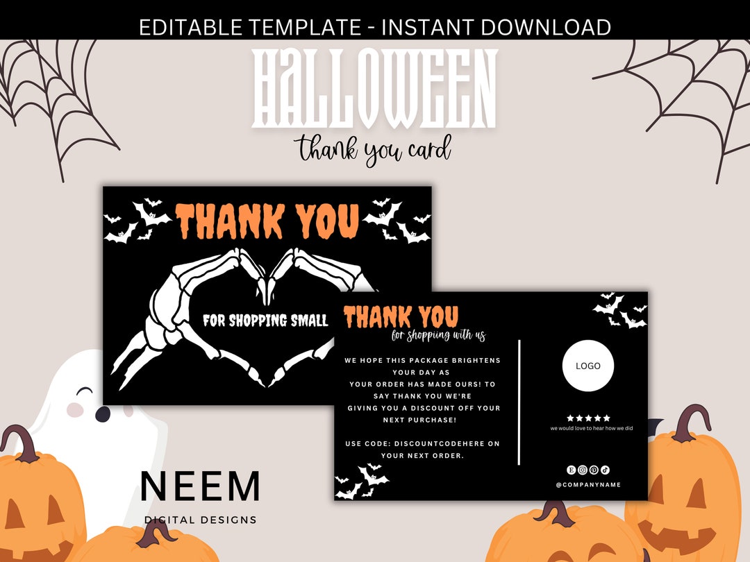 Halloween Business Thank You Card Template, Skeleton Thank You Card ...