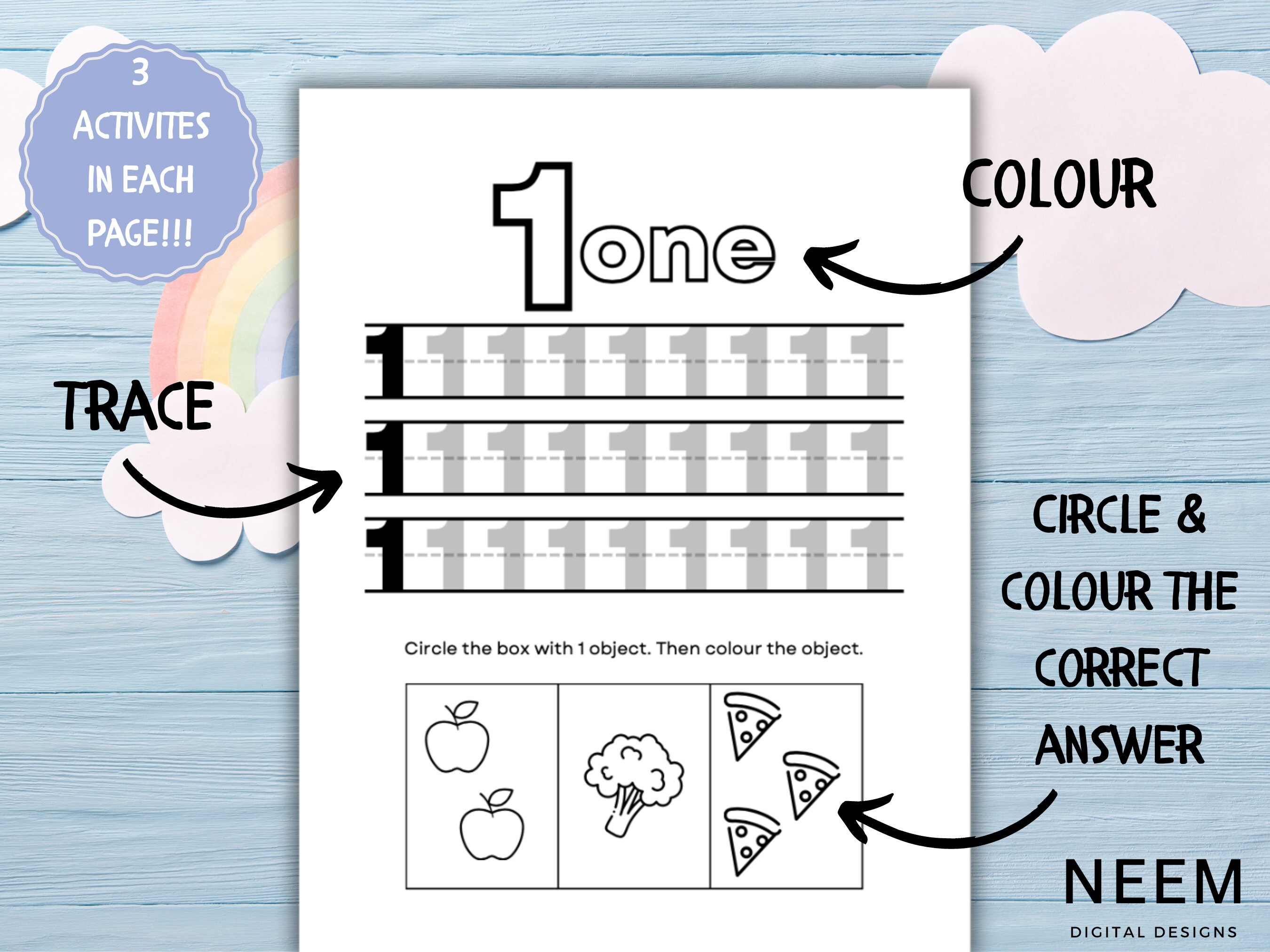 Number Worksheets for Children, Learning, Preschool & Kindergarten