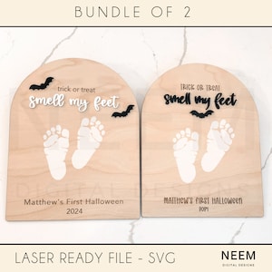Halloween Sign SVG Bundle | Halloween Laser File | Baby&#39;s First Halloween | Laser | Cutting File | Halloween Craft | Footprint | Glowforge