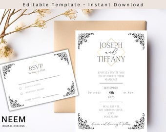 Wedding Invitation Template, Minimalist Wedding Invitations, Boho Wedding Invitation, Editable Wedding Invitation, Elegant
