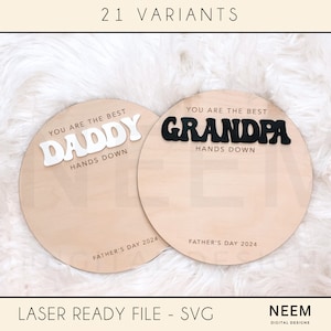 Pacchetto SVG con segno della festa del papà / File pronto per il laser / Segno delle mani del miglior papà / Impronta a mano / Segno del nonno / File di taglio laser / Glowforge