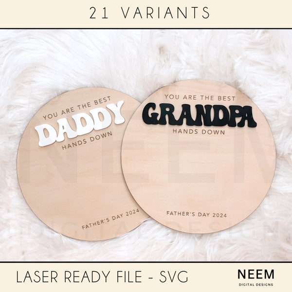 Father's Day Sign SVG Bundle | Laser Ready File | Best Dad Hands Down Sign | Handprint | Grandfather Sign | Laser Cutting File | Glowforge