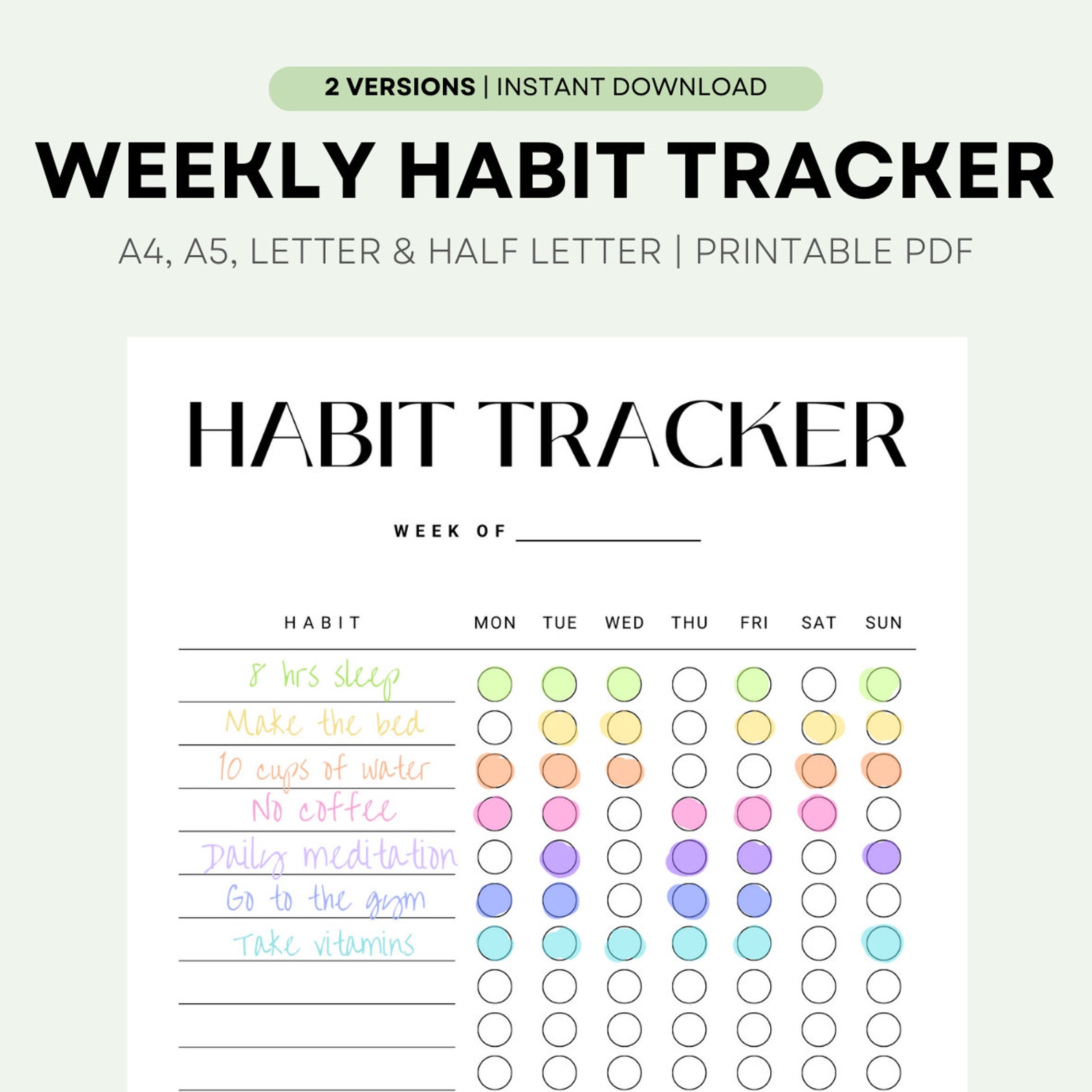 Printable Weekly Habit Tracker, Minimalist Design Routine Tracker ...