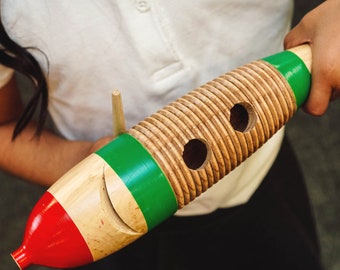 A-Star Fish Guiro Latin Percussion Wooden Musical Instrument with Scraper/Beater