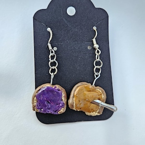 PB&J Earrings // Open-Faced Peanut Butter and Jelly Sandwich Earrings with a Tiny Knife // Cute Food Jewelry // Gifts for Foodies