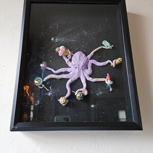 Snacktastic, Galactic Octopus Wall Art // &quot;OctoNOM&quot; Shadowbox // Hand-Sculpted w/Polymer Clay & Bedazzled w/Shimmery, Color-Changing Mica
