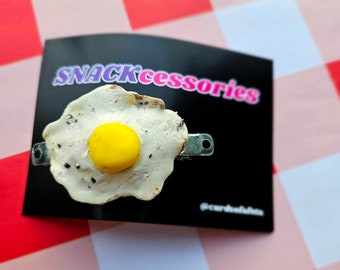 Lightweight and Realistic-Looking Fried Egg Barrette // Hand-Sculpted Eggcessories // Polymer Clay // Snackcessories